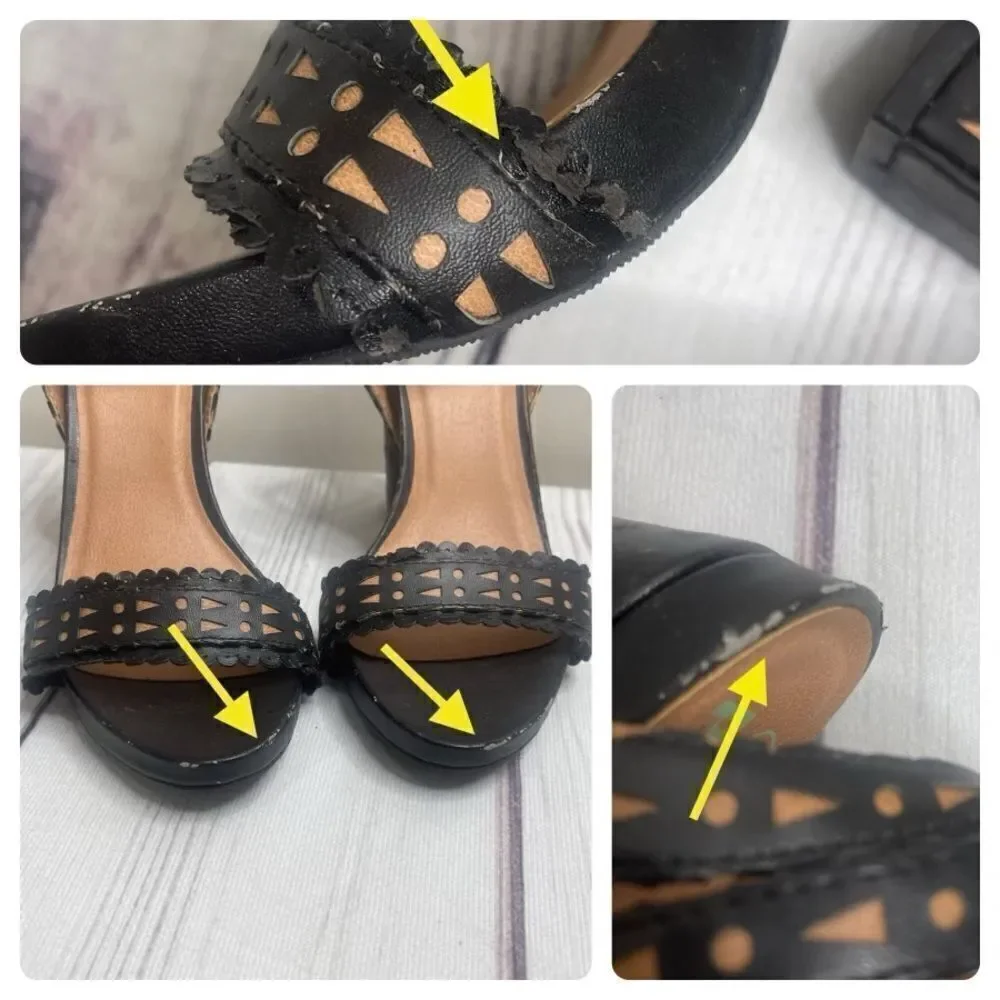 Plume by Farylrobin Black Slingback Chunky 4'' Pumps Block Heels Womens Size 7.5